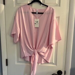 NWT Pink Tie-Front Relaxed Blouse